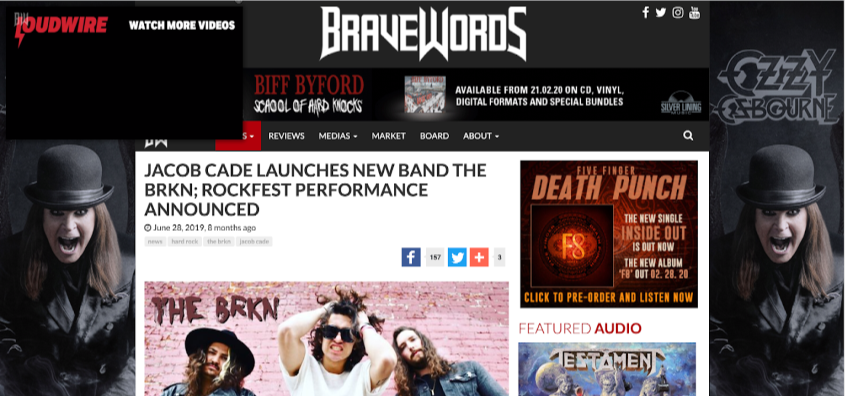 BraveWords Magazine Interviews Jacob Cade about his new band The BRKN and announces Rock Fest performance