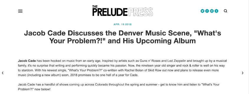 Prelude Press interviews Jacob Cade. He talks about Michael Wagener, Rachel Bolan, Paul Taylor, Lzzy Hale, Halestorm, Skid Row, Ozzy, Alice Cooper, Metallica